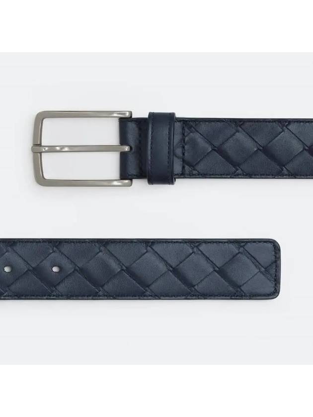 Intrecciato Leather Belt Navy - BOTTEGA VENETA - BALAAN 2