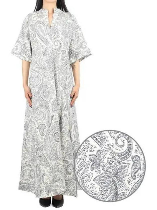 Women's Split Neck Paisley Print Maxi Long Dress Grey - ETRO - BALAAN 2