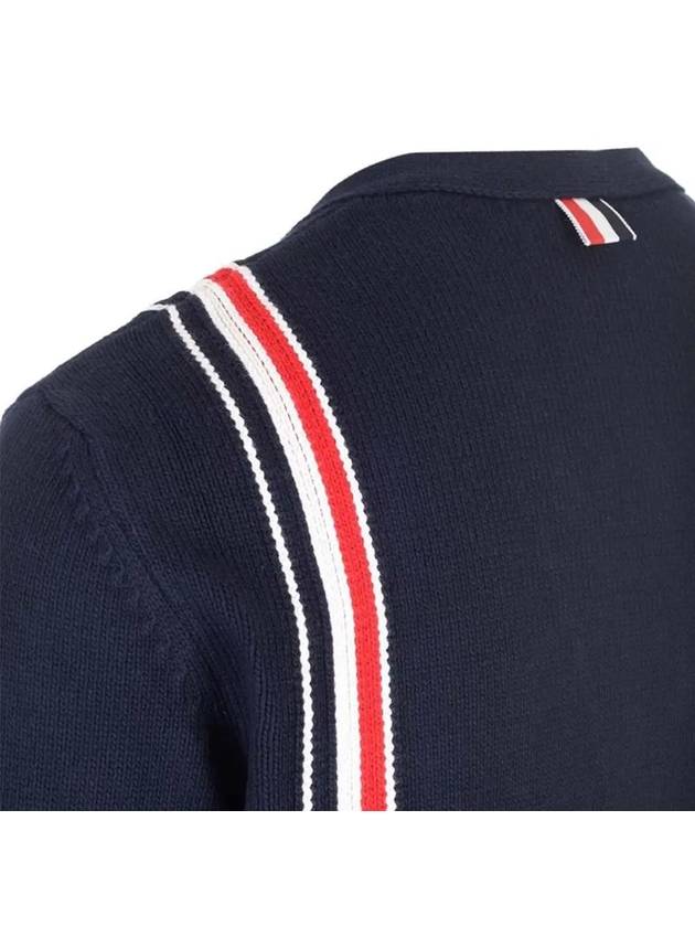 RWB Striped Intarsia Cotton Cardigan Navy - THOM BROWNE - BALAAN 3