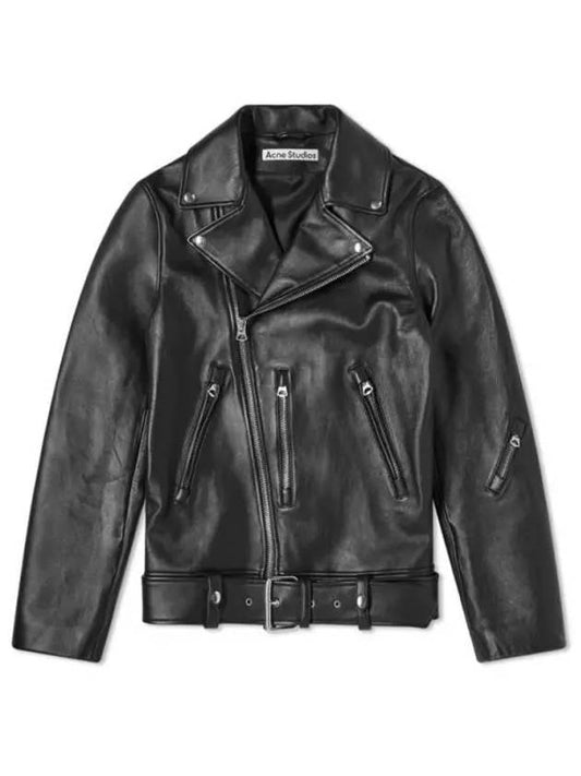 Zipper Detail Leather Biker Jacket Black - ACNE STUDIOS - BALAAN 2