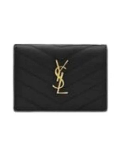 Monogram Caviar Leather Flap Card Wallet Black - SAINT LAURENT - BALAAN 2