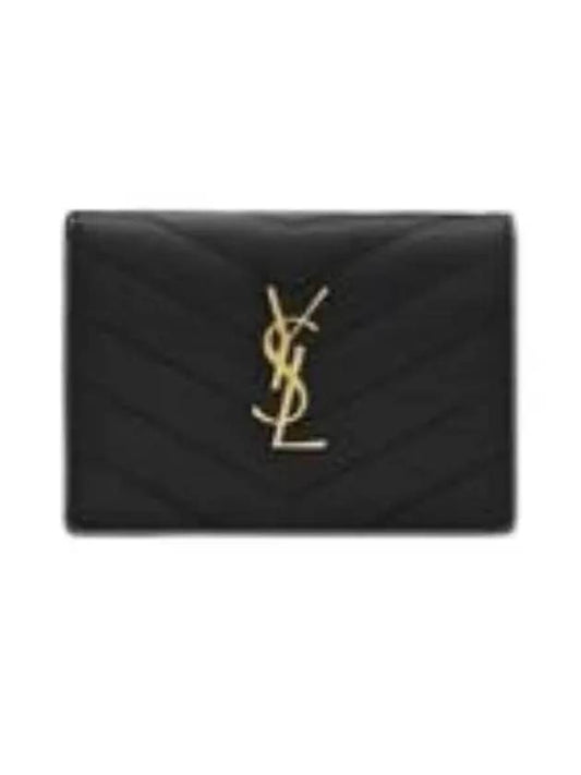 Monogram Caviar Leather Flap Card Wallet Black - SAINT LAURENT - BALAAN 2