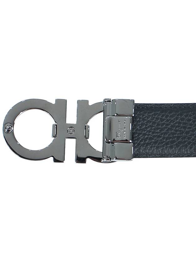 Silver Gancini Reversible Leather Belt Ultramarine Black - SALVATORE FERRAGAMO - BALAAN 7