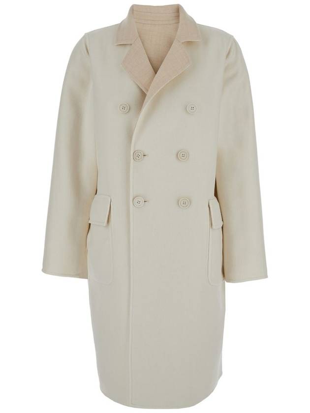 Beige And White Reversible Coat With Buttons In Wool Woman - ELEVENTY MILANO - BALAAN 4