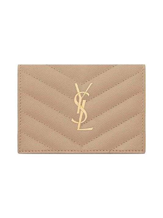 Monogram Caviar Embossed Business Card Wallet Beige - SAINT LAURENT - BALAAN 1