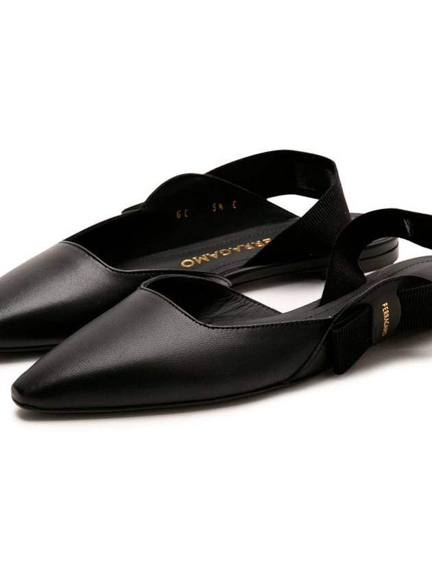 Leather Slingback Flat Black - SALVATORE FERRAGAMO - BALAAN 3