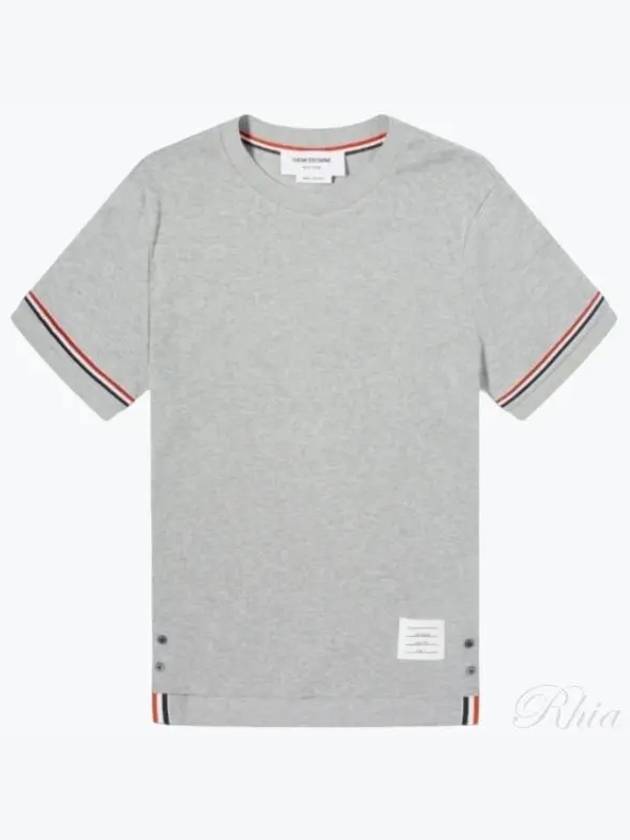 Striped Detail Crew Neck Cotton Short Sleeve T-Shirt Grey - THOM BROWNE - BALAAN 2