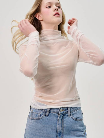 Sleeve Shirring See Through Turtlenect Top_White - SORRY TOO MUCH LOVE - BALAAN 1