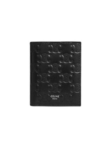 Triomphe Embossed Calfskin Compact Half Wallet Black - CELINE - BALAAN 1