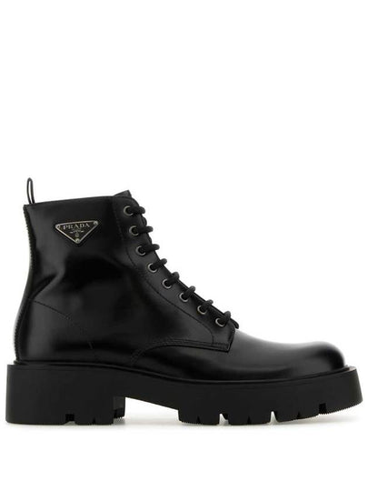 Brushed Leather Combat Boots Black - PRADA - BALAAN 2