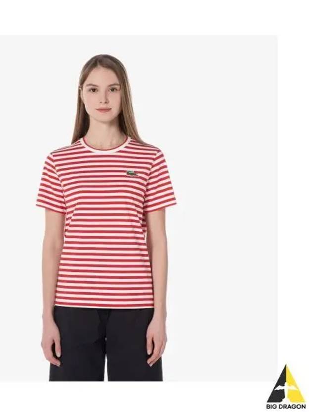 Women s Striped Short Sleeve T Shirt Red - LACOSTE - BALAAN 1