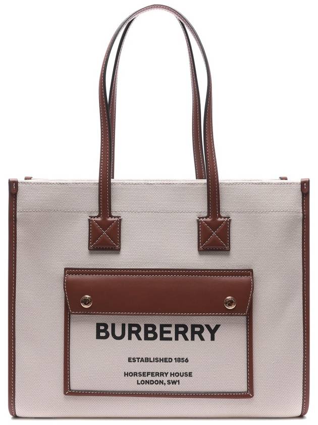 Freya Small Canvas Leather Tote Bag Natural Tan - BURBERRY - BALAAN 3