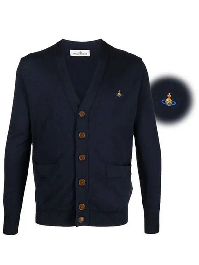 ORB Embroidery Logo V Neck Cardigan Navy - VIVIENNE WESTWOOD - BALAAN 2