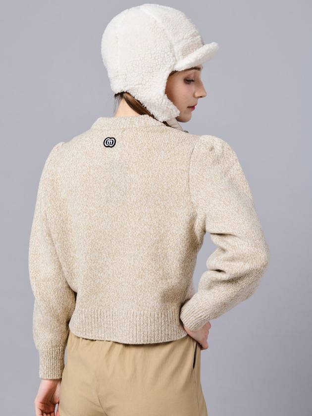 Lambs Wool Blend Tweed Puff Sleeve Beige Crop Knit DO6222KN02 - DOYOUKNOWMC GOLF WEAR - BALAAN 5