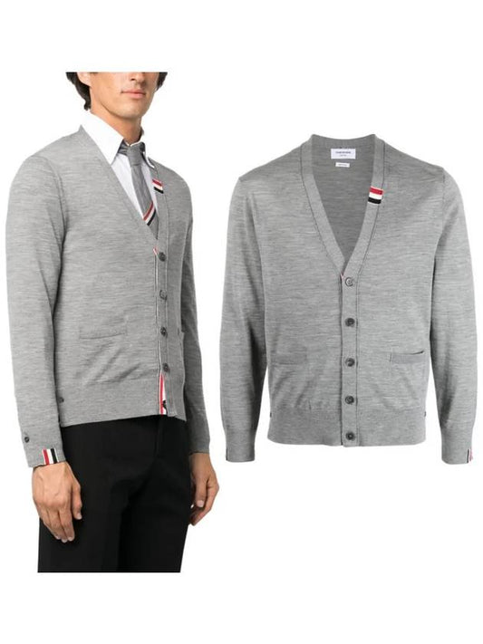 Men's Jersey Stitch V-Neck Cardigan Light Grey - THOM BROWNE - BALAAN 2