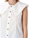 Ruffle Collar Button Sleeveless Shirt White - GANNI - BALAAN 3