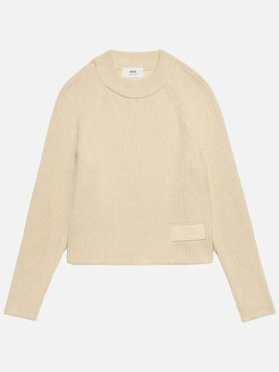 Logo Patch Wool Knit Top Beige - AMI - BALAAN 2