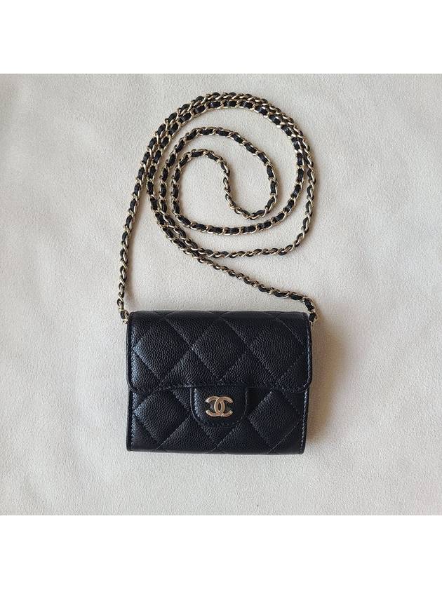 Classic Chain Mini Bag Grained Shiny Calfskin Gold Metal Black - CHANEL - BALAAN 4