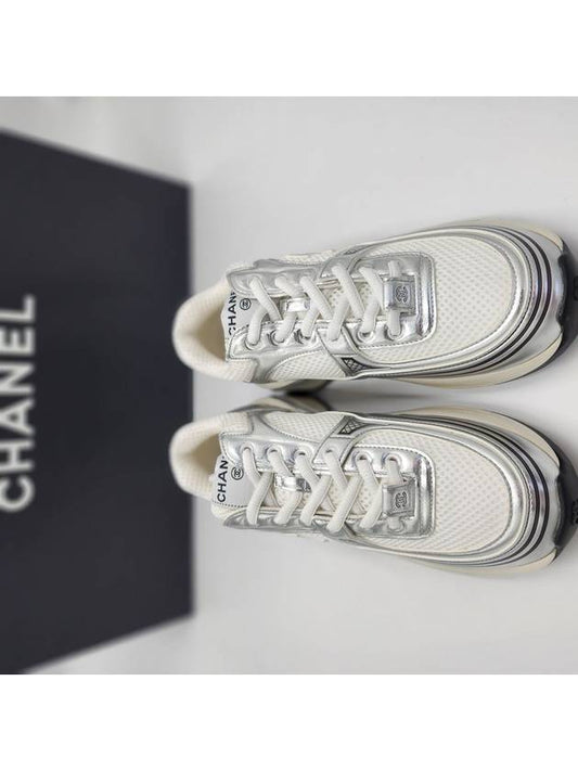 Fabric Laminated Low Top Sneakers Silver - CHANEL - BALAAN 2