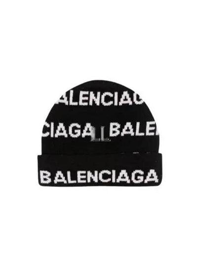 Intarsia Knit Wool Blend Beanie Black - BALENCIAGA - BALAAN 2