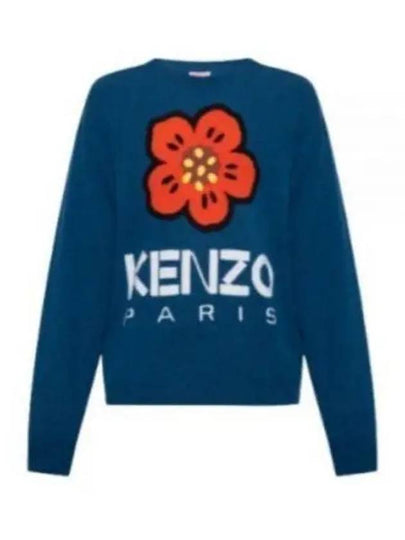 Boke Flower Merino Wool Knit Top Blue - KENZO - BALAAN 2