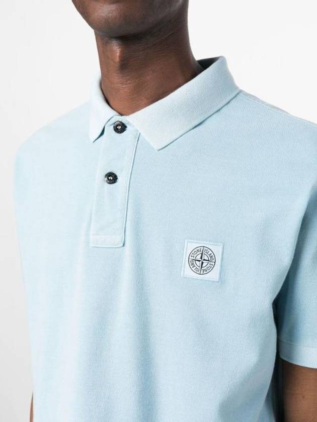 Men's Logo Patch Short Sleeve Polo Shirt Sky Blue - STONE ISLAND - BALAAN 6