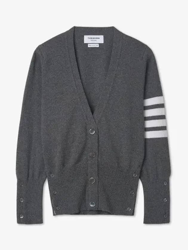 4-Bar V-Neck Cashmere Cardigan Grey - THOM BROWNE - BALAAN 2