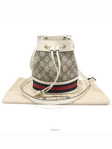 550620 White Leather Beige GG Supreme Canvas Ophidia Mini Bucket Shoulder Bag - GUCCI - BALAAN 1