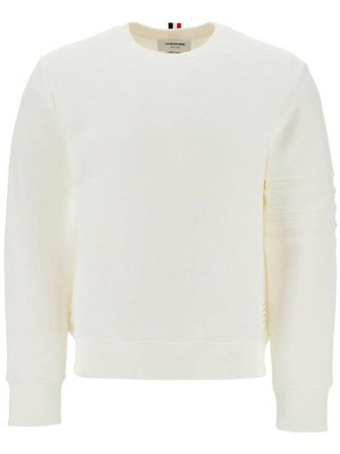 4 Bar Crew Neck Sweatshirt White - THOM BROWNE - BALAAN 1