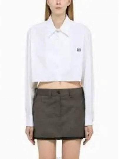 Logo Poplin Cotton Shirt White - MIU MIU - BALAAN 2