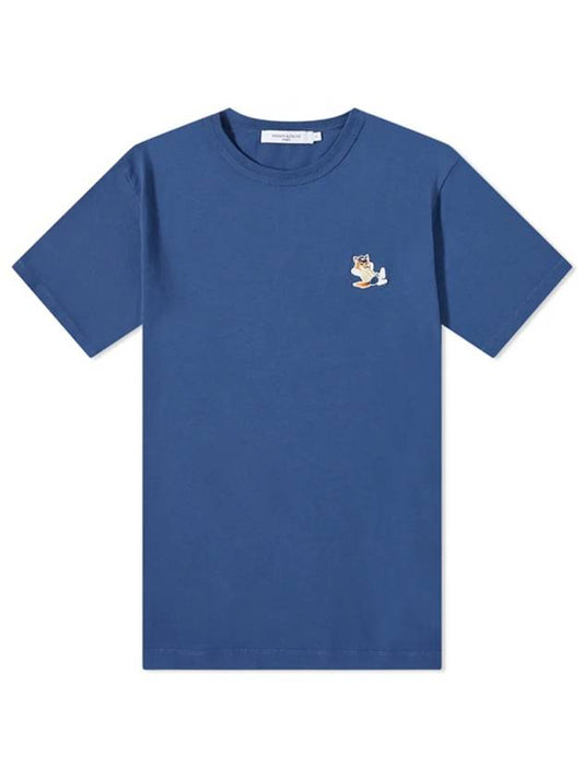 Fox Logo Patch Short Sleeve T-Shirt Blue Denim - MAISON KITSUNE - BALAAN 2