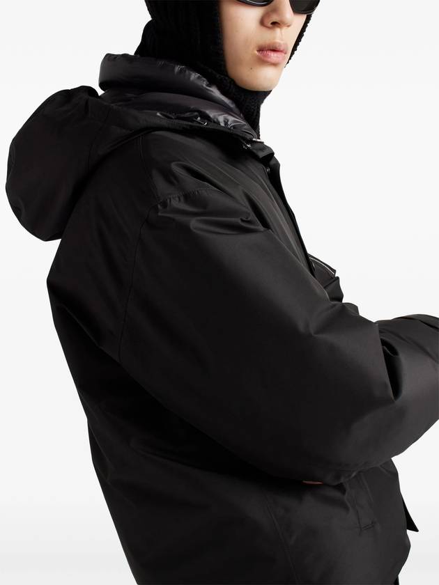 Technical fabric down hooded jacket black - PRADA - BALAAN 7