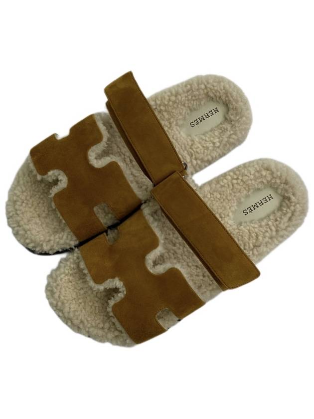 Chypre Shearling Sandals Beige - HERMES - BALAAN 3