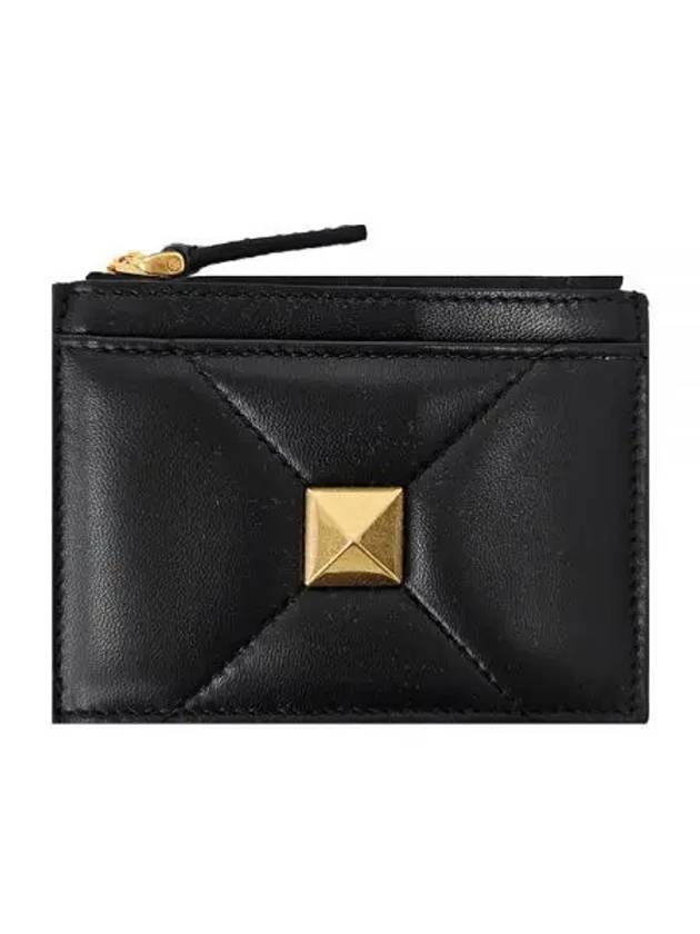 Roman Stud Zipper Card Wallet Black - VALENTINO - BALAAN 2