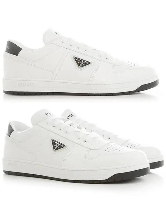 Downtown Triagle Logo Leather Low Top Sneakers White - PRADA - BALAAN 2