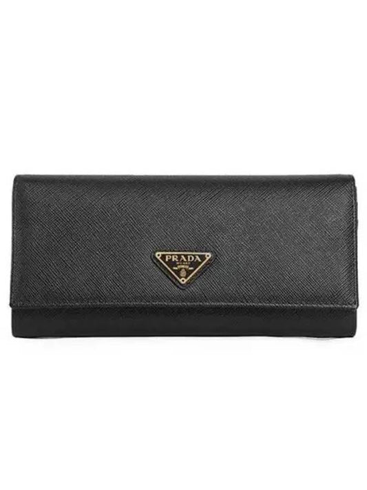 Saffiano Triangular Logo Flap Long Wallet Black - PRADA - BALAAN 2