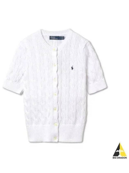 W cable knit short sleeve cardigan white - POLO RALPH LAUREN - BALAAN 1