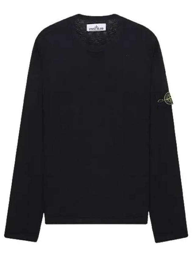 Logo Patch Crew Neck Cotton Nylon Knit Top Black - STONE ISLAND - BALAAN 2