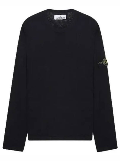 Logo Patch Crew Neck Cotton Nylon Knit Top Black - STONE ISLAND - BALAAN 2