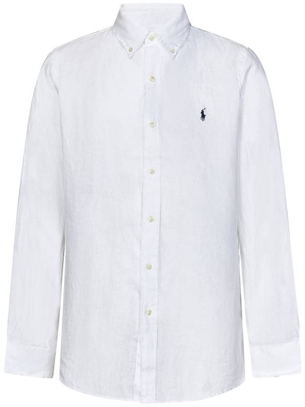 Embroidered Logo Linen Long Sleeve Shirt White - POLO RALPH LAUREN - BALAAN 2