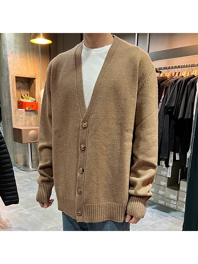 Back Stitch Logo Wool V-Neck Cardigan Camel - MAISON MARGIELA - BALAAN 4