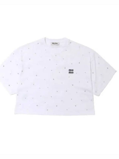 EMBROIDERED LOGO COTTON JERSEY T SHIRT - MIU MIU - BALAAN 1