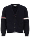 Milano Stitch Sprite Armband Cotton V-neck Cardigan Navy - THOM BROWNE - BALAAN 2