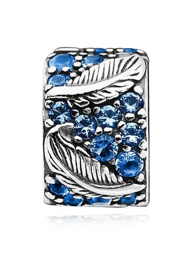 Curved Feather Pave Clip Bracelet Charm Silver Blue - PANDORA - BALAAN 2