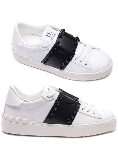 Rockstud Leather Low Top Sneakers White Black - VALENTINO - BALAAN 2