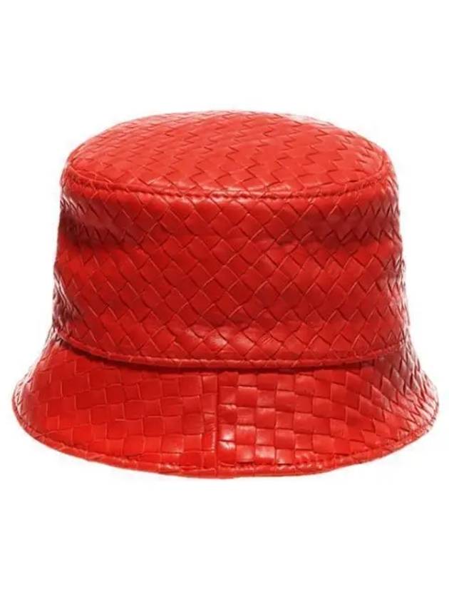 Intrecciato Leather Bucket Hat Red - BOTTEGA VENETA - BALAAN 2