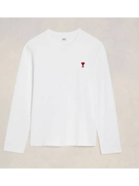 Chain Stitch Heart Logo Long Sleeve T-Shirt White - AMI - BALAAN 2