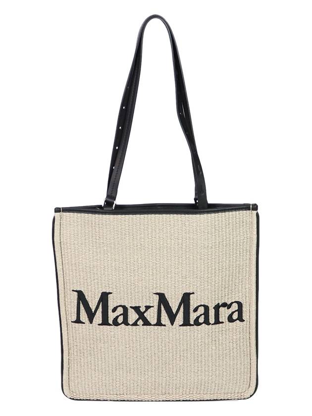 Embroidered Logo Raffia Tote Bag Beige Black - MAX MARA - BALAAN 2