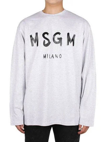 Milano Brushed Logo Print Long Sleeve T-Shirt Grey - MSGM - BALAAN 2