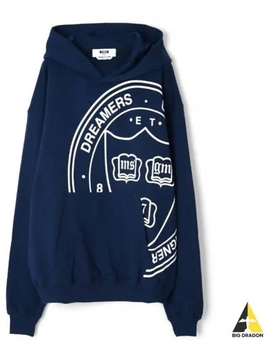 Logo Graphic Print Cotton Hoodie Navy - MSGM - BALAAN 2